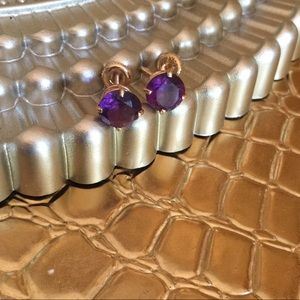 Amethyst 14k gold stud post earrings